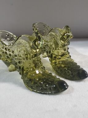 Fenton Olive Green Hobnail Glass Heeled Boots Pair